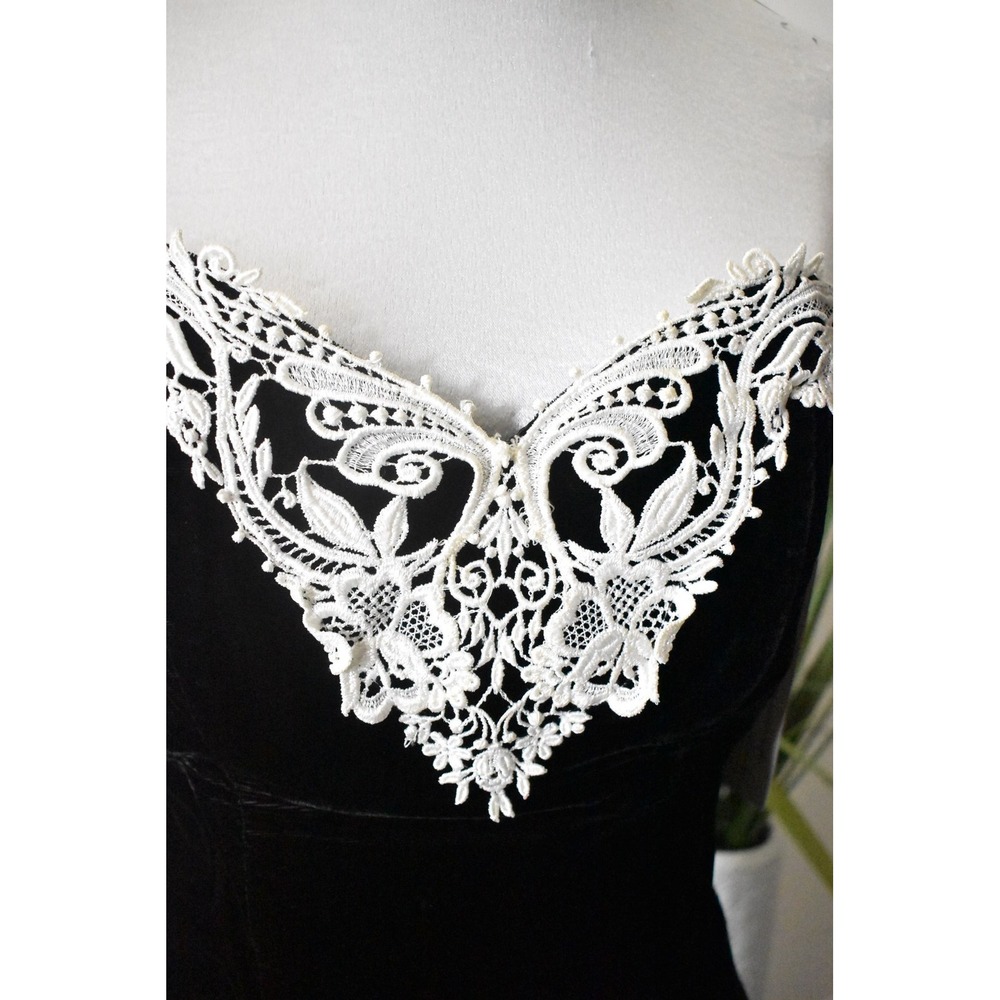 Scott McClintock Gown Women Size 8 Black 80s Velvet Lace Strapless Maxi Dress - Picture 3 of 12